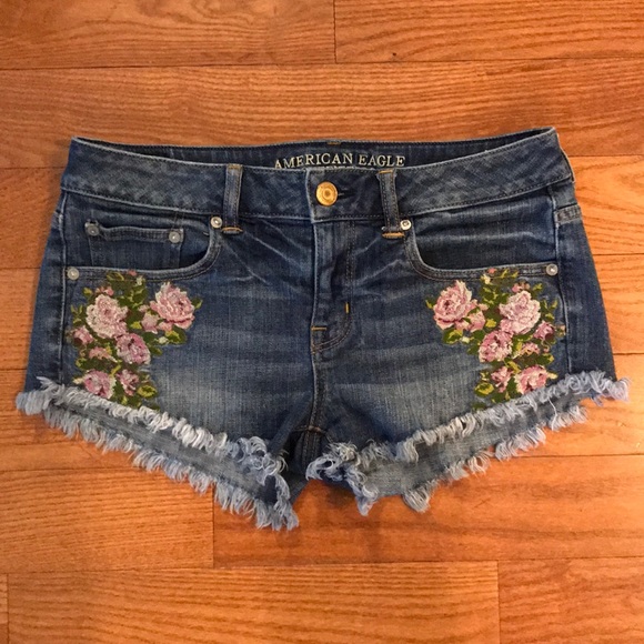 American Eagle Outfitters Pants - American Eagle Rose Embroidered Jean Shorts